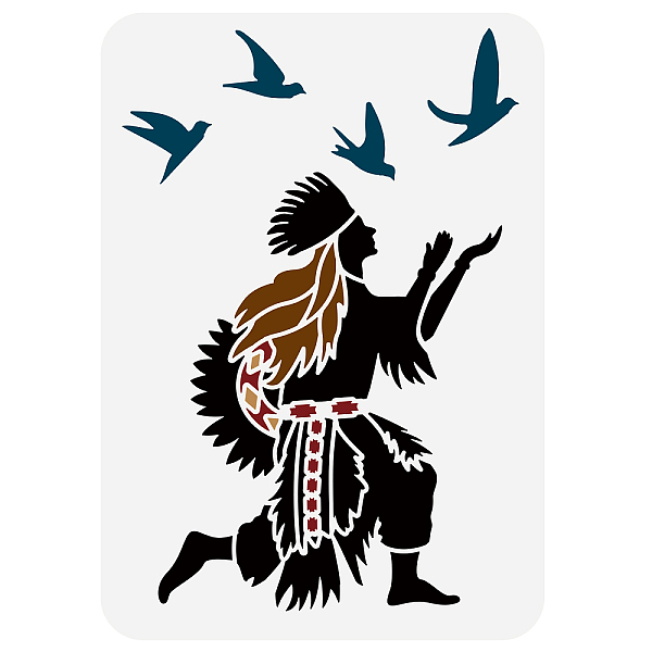 

PandaHall FINGERINSPIRE Native Indian and Birds Painting Stencil 11.7x8.3inch Reusable Southwest Art Decorative Stencil Western Tribal DIY...