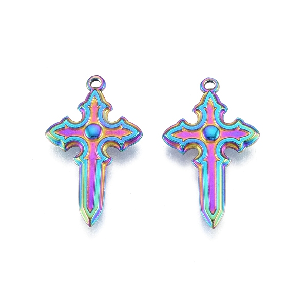 

PandaHall Ion Plating(IP) 304 Stainless Steel Pendant, Cross, Rainbow Color, 33.5x20x3.5mm, Hole: 1.5mm 304 Stainless Steel Cross