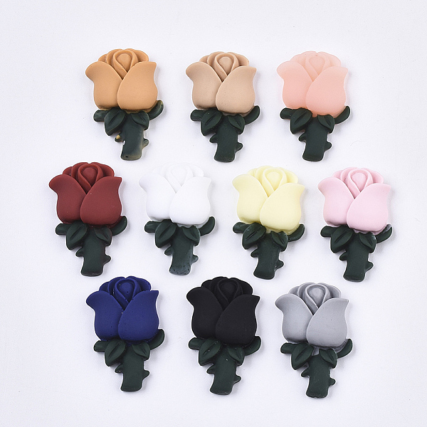 

PandaHall Opaque Resin Cabochons, Rose Flower, Mixed Color, 29x18x6mm Resin Flower Multicolor