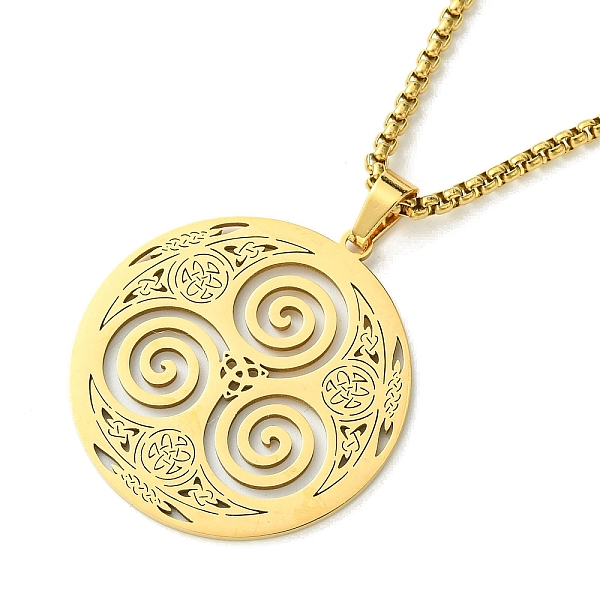 

PandaHall Titanium Steel Pendant Necklaces, Box Chain, Flat Round with Triskele Triskelion, Golden, 23.31 inch(59.2cm) Titanium Steel Flat...