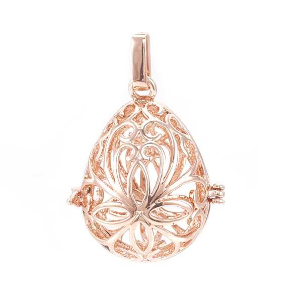 

PandaHall Rack Plating Brass Cage Pendants, For Chime Ball Pendant Necklaces Making, Hollow Teardrop with Flower, Rose Gold, 34x27x22mm...