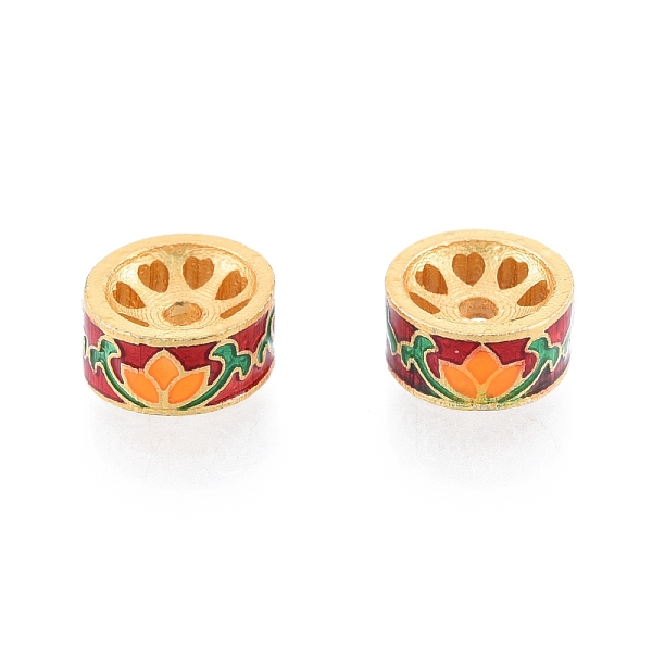 

PandaHall Alloy Enamel Beads, Matte Gold Color, Column with Flower, FireBrick, 8x4mm, Hole: 1.5mm Alloy+Enamel Column Red