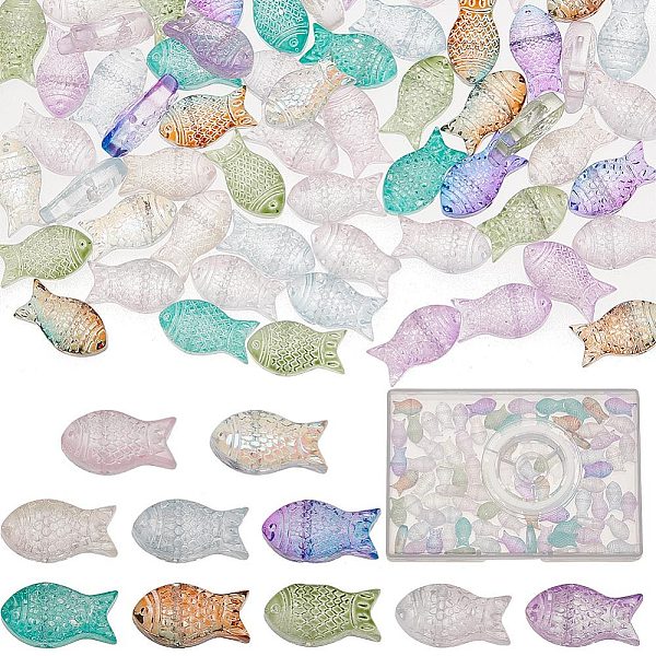 

PandaHall SUNNYCLUE 1 Box 100Pcs Fish Beads Bulk Transparent Glass Fish Bead Colorful Pink Green Blue Fish Bead Marine Life Summer Sea Ocean..., Multicolor