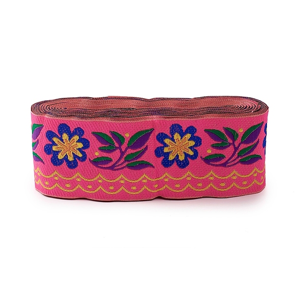 

PandaHall Embroidery Polyester Ribbons, Jacquard Ribbon, Tyrolean Ribbon, Garment Accessories, Floral Pattern, Camellia, 51mm, about..., Pink