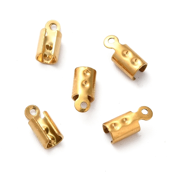 

PandaHall Ion Plating(IP) 201 Stainless Steel Cord End, Folding Crimp Ends, Real 18K Gold Plated, 8x3.5x3.5mm, Hole: 0.9mm, Inner Diameter...