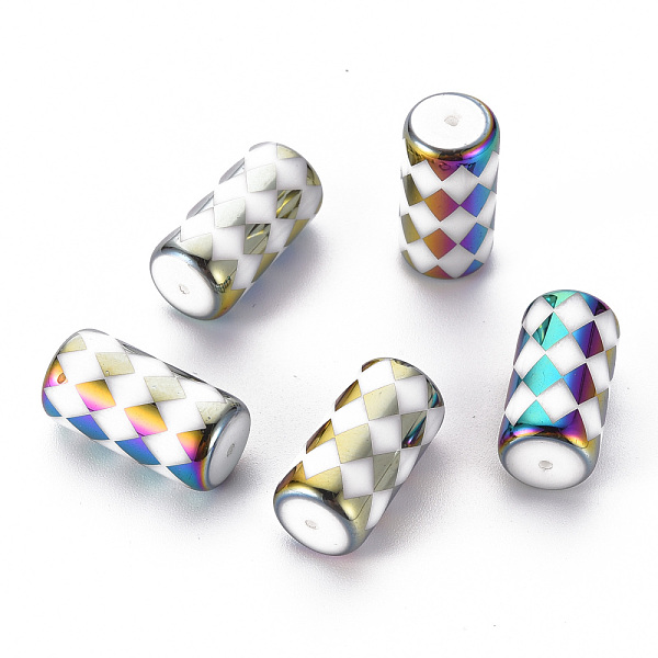 

PandaHall Electroplate Glass Beads, Column with Rhombus Pattern, Colorful, 20x10mm, Hole: 1.2mm, 50pcs/bag Glass Others