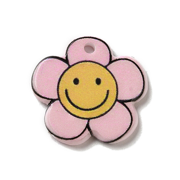 

PandaHall Halloween Printed Acrylic Pendants, Smiling Face Pattern Charm, Flower, 20x21x2mm, Hole: 2mm Acrylic Flower Pink