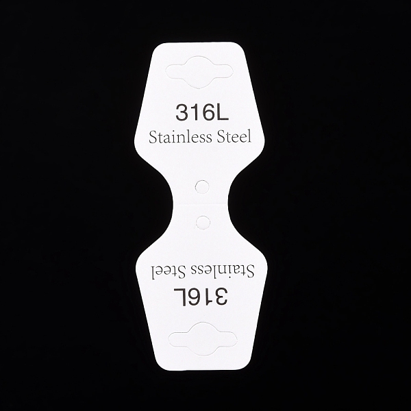 

PandaHall Paper Display Card, Used For Necklace and bracelet, with 316L Logo, 95x37x0.35mm, Hole: 4mm Paper Trapezoid White