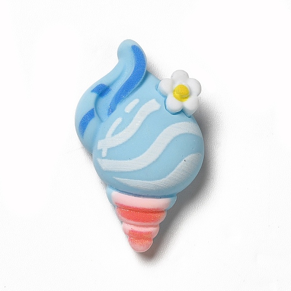 

PandaHall Sea Theme Opaque Resin Cabochons, Sea Animals Cabochons, Sky Blue, Conch Pattern, 30x17x8mm Resin Shell Shape