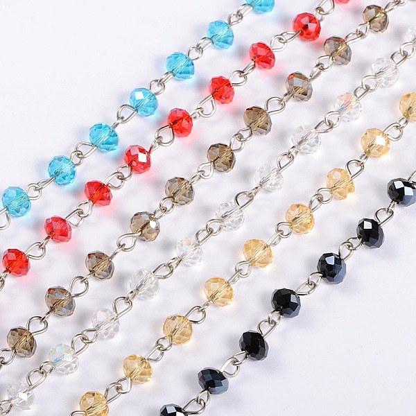 

PandaHall Handmade Rondelle Glass Beads Chains for Necklaces Bracelets Making, with Platinum Iron Eye Pin, Unwelded, Mixed Color, 39.3 inch..., Multicolor