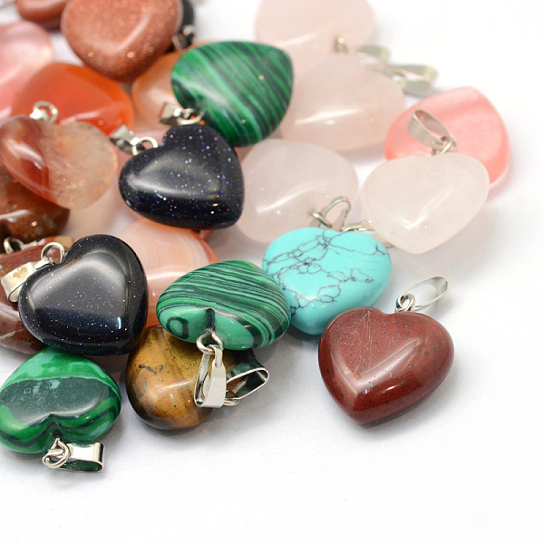 

PandaHall Heart Natural & Synthetic Mixed Stone Pendants, with Platinum Tone Brass Findings, 17~19x15~16x5~8mm, Hole: 2x7mm Mixed Stone...