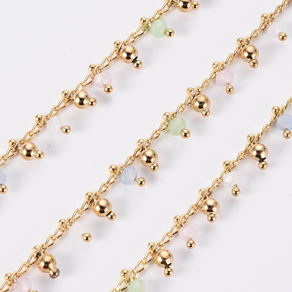

PandaHall Handmade Brass Curb Chains, with Glass Beads and Spool, Soldered, Real 18K Gold Plated, 3.7x1.5x0.3mm, about 16.4 Feet(5m)/roll...