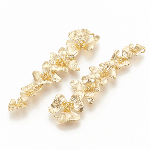 

PandaHall Brass Links connectors, Flower, Nickel Free, Real 18K Gold Plated, 58x15.5x4mm, Hole: 2mm Brass Flower