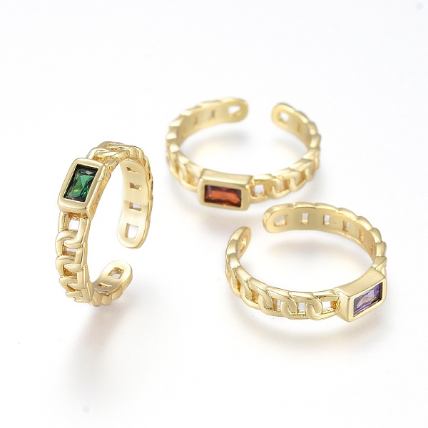 

PandaHall Brass Micro Pave Cubic Zirconia Cuff Rings, Open Rings, Long-Lasting Plated, Rectangle, Curb Chain Shape, Real 18K Gold Plated..., Multicolor