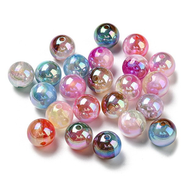 

PandaHall UV Plating Rainbow Iridescent Opaque Acrylic Beads, Glitter Beads, Two Tone, Round, Mixed Color, 15.5x15.5mm, Hole: 2.5mm Acrylic..., Multicolor