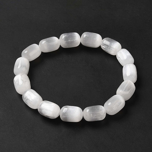 Bracciale elasticizzato con perline a colonna in selenite naturale da donna-image-LS-BJEW-I312-01-it