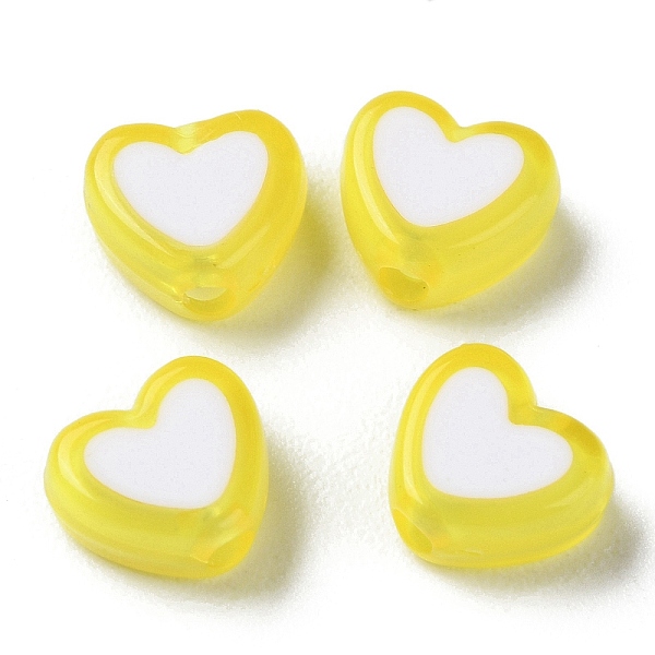 

PandaHall Heart Acrylic Beads, Bead in Bead, Yellow, 7x8x4mm, Hole: 1.8mm, about 2777pcs/500g Acrylic Heart Yellow