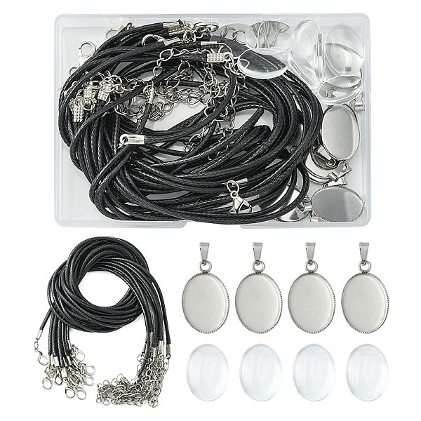 

PandaHall DIY Blank Dome Pendant Necklace Making Kit, Including Oval Stainless Steel Pendant Cabochons Setting, Waxed Cord Necklace Making...