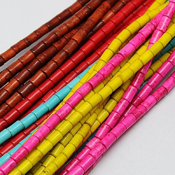 

PandaHall Synthetic Turquoise Beads Strands, Dyed, Column, Mixed Color, 8~9x5mm, Hole: 1mm, about 46pcs/strand, 15.2 inch Synthetic..., Multicolor