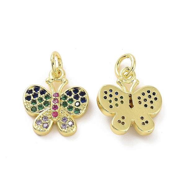 

PandaHall Brass Micro Pave Colorful Cubic Zirconia Charms, with Jump Ring, Butterfly Charm, Real 18K Gold Plated, 13.5x12x3mm, Hole: 3.2mm...