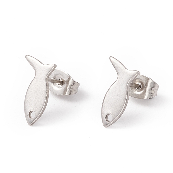 

PandaHall 201 Stainless Steel Stud Earring Findings with Hole, 304 Stainless Steel Pins and Ear Nuts, Fish, Stainless Steel Color...
