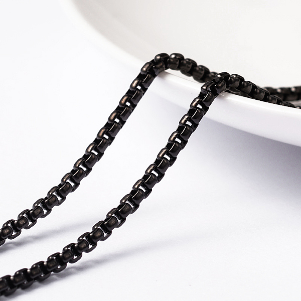 

PandaHall 304 Stainless Steel Box Chains, Unwelded, with Spool, Electrophoresis Black, 2.5x1.2mm, about 65.61 Feet(20m)/roll 304 Stainless...