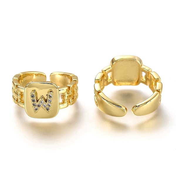

PandaHall Brass Micro Pave Clear Cubic Zirconia Cuff Rings, Open Rings, Long-Lasting Plated, Rectangle, Golden, Letter.W, US Size 7 1/4...