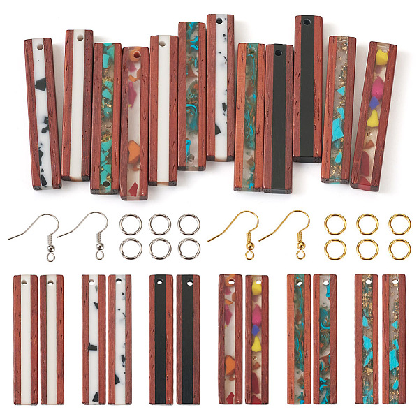 

PandaHall DIY Earring Making Kit, Including Rectangle Resin & Wood Pendants, Brass Earring Hooks & Jump Rings, Mixed Color, 52Pcs/box Wood..., Multicolor