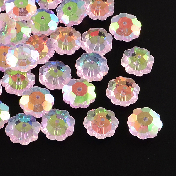 

PandaHall AB-Color Plated Flower Transparent Glass Beads, Marguerite Beads, Faceted, Pearl Pink, 9.5~10x4mm, Hole: 1mm Glass Flower Pink