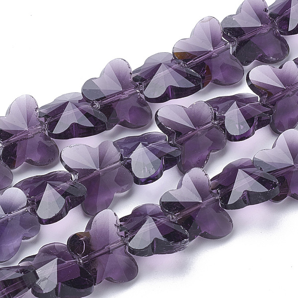 

PandaHall Transparent Glass Beads, Faceted, Butterfly, Indigo, 12x14.5x7.5mm, Hole: 1mm Glass Butterfly Purple