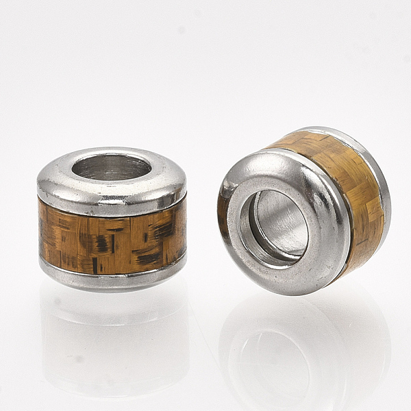 

PandaHall 304 Stainless Steel European Beads, with Fiber, Large Hole Beads, Column with Basket Weave Pattern, Stainless Steel Color..., Gold