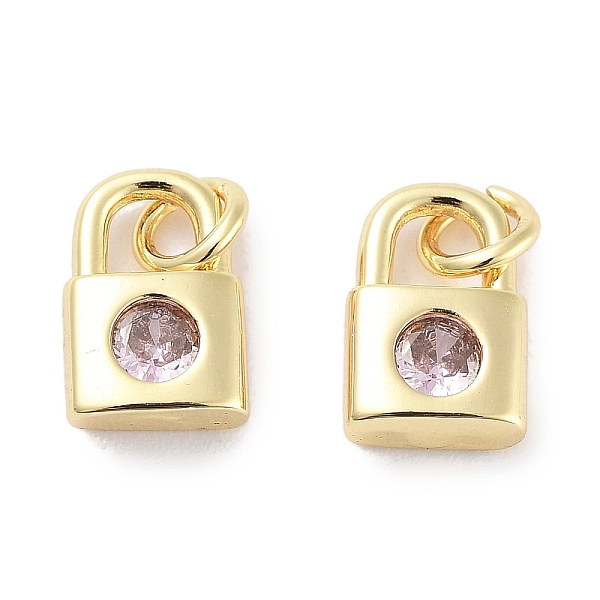 

PandaHall Brass Micro Pave Cubic Zirconia Charms, with Jump Ring, Lock, Real 18K Gold Plated, Pink, 9x5.5x2.5mm, Hole: 1.6mm Brass+Cubic...