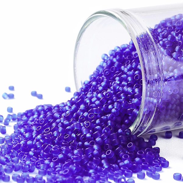 

PandaHall TOHO Round Seed Beads, Japanese Seed Beads, (8F) Transparent Frost Dark Sapphire, 15/0, 1.5mm, Hole: 0.7mm, about 3000pcs/10g..., Blue