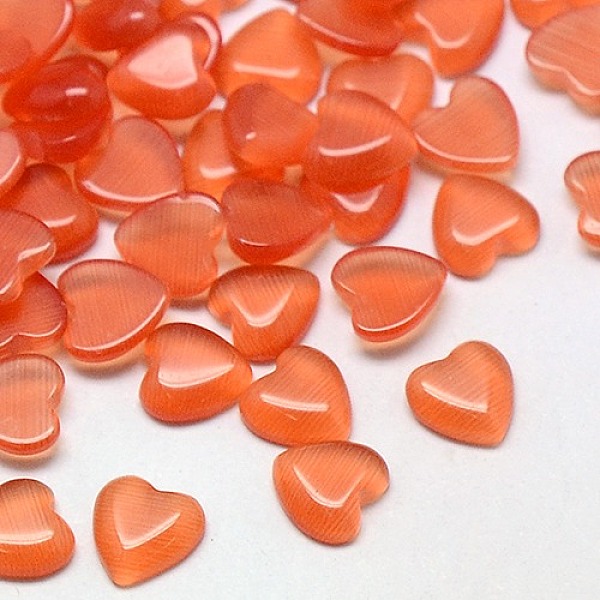 

PandaHall Cat Eye Cabochons, Heart, Coral, 10x10x2.5mm Glass Heart Red