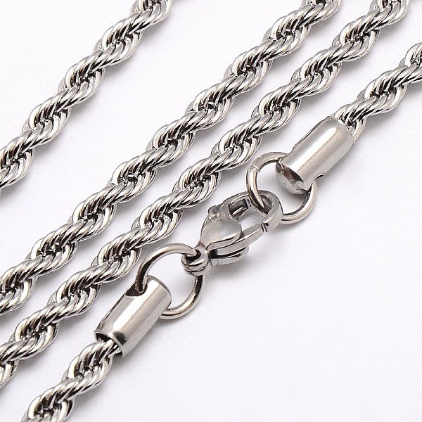 

PandaHall Trendy Men's 304 Stainless Steel Rope Chain Necklaces, with Lobster Clasps, Stainless Steel Color, 17.7 inch(44.9cm), 4mm 304...