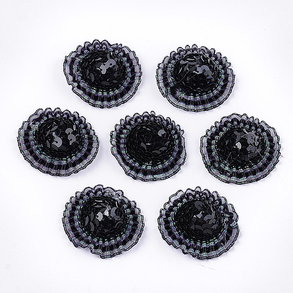 

PandaHall Foam Cabochons, with Sequins/Paillette, Non-Woven Fabric and Organza, Hat, Black, 45~47x15~17mm, about 100pcs/bag Plastic Hat...