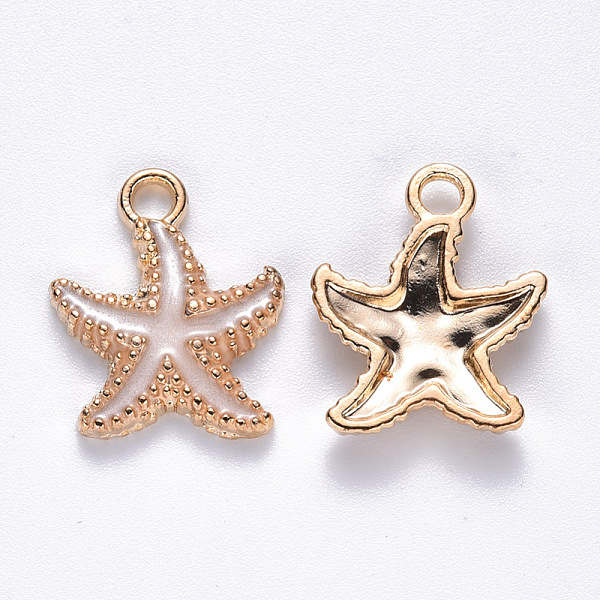 

PandaHall Alloy Enamel Pendants, Starfish, Light Gold, White, 18x15x3mm, Hole: 2.5mm Alloy+Enamel Starfish White