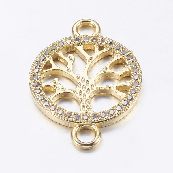 

PandaHall Brass Micro Pave Cubic Zirconia Links, Clear, Flat Round with Tree of Life, Real 18K Gold Plated, 27x19x2mm, Hole: 3mm Brass+Cubic...