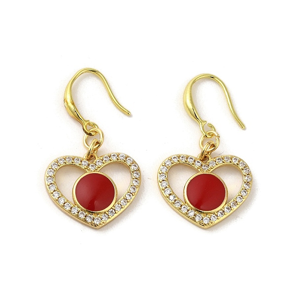 

PandaHall Heart Rack Plating Brass Micro Pave Cubic Zirconia Dangle Earrings for Women, with Enamel, Long-Lasting Plated, Cadmium Free &..., Red