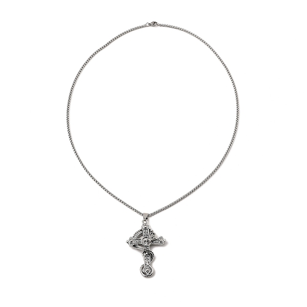 

PandaHall Cross with Dragon Alloy Pendant Necklace with 201 Stainless Steel Box Chains, Antique Silver, 23.50 inch(59.7cm) 201 Stainless...