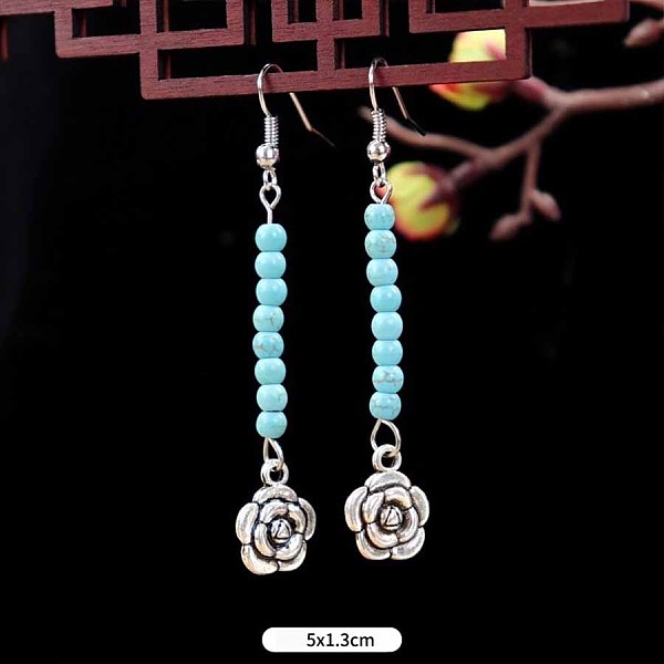 

PandaHall Turquoise Dangle Earrings for Women, Flower Alloy Flower Green