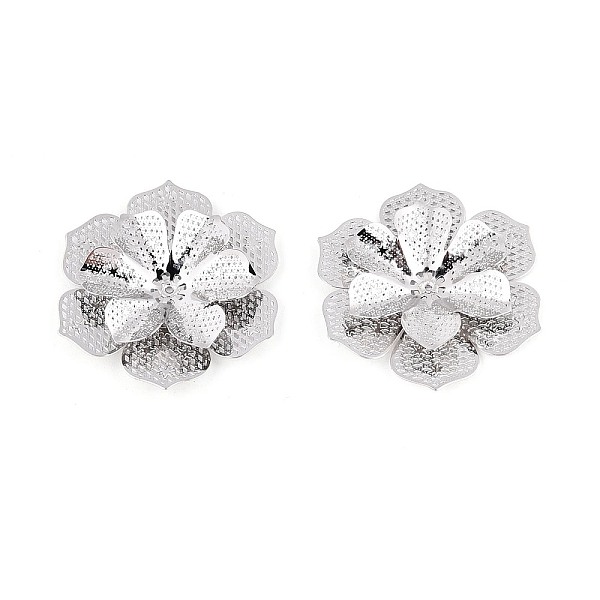 Brass Bead Caps, Flower, Platinum, 34.5-35x38-39x6-7mm, Hole: 0.9mm