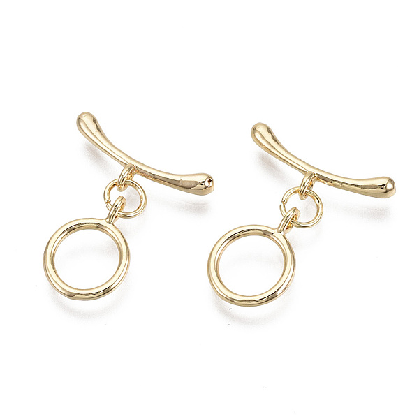 

PandaHall Brass Toggle Clasps, with Jump Rings, Nickel Free, Ring, Real 18K Gold Plated, Total Length: 23mm, Bar: 18.5x7x3mm, Hole: 1.2mm...