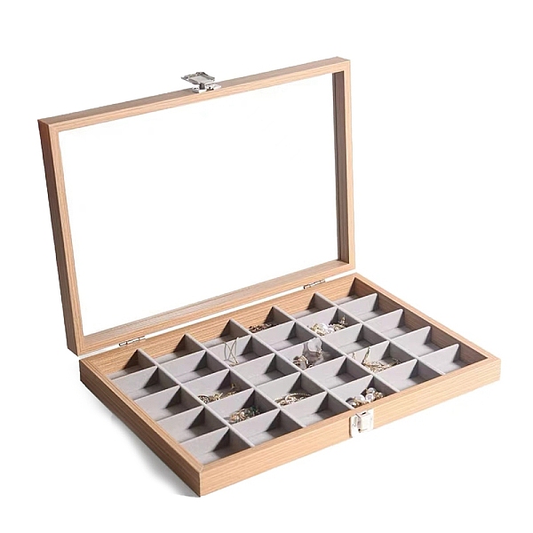 

PandaHall Rectangle Wooden Jewelry Presentation Boxes with 30 Compartments, Clear Visible Jewelry Display Case for Bracelets, Rings...
