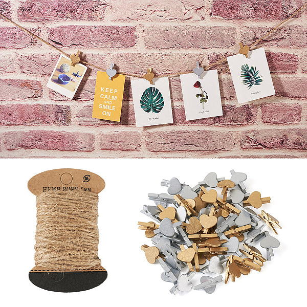 

PandaHall Yilisi DIY Photo Paper Craft Clips Making Kit, Including 100Pcs 2 Styles Wooden Craft Pegs Clips, Heart, Jute Cord, Mixed Color..., Multicolor