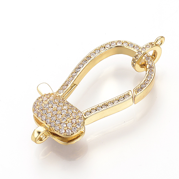 

PandaHall Brass Micro Pave Cubic Zirconia Lobster Claw Clasps, Golden, 40x17x6.5mm, Hole: 1~1.5mm Brass+Cubic Zirconia Others