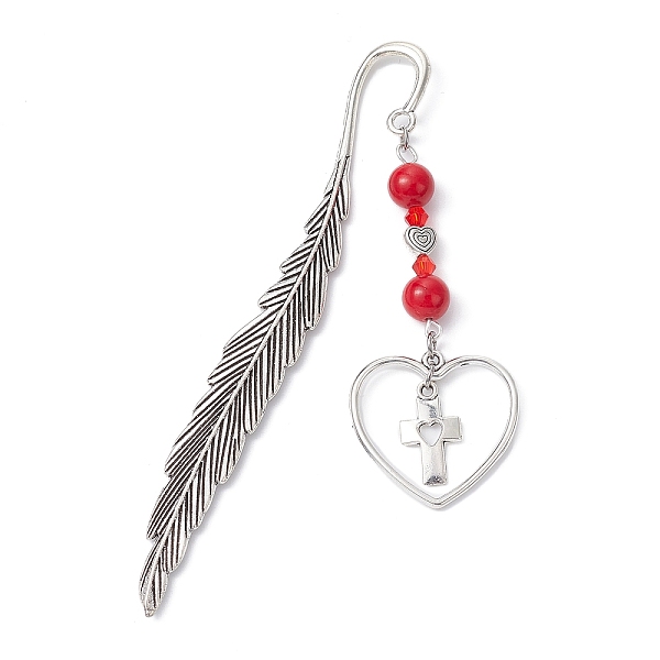 

PandaHall Valentine's Day Alloy Heart Pendant Bookmarks, Dyed Natural Mashan Jade Beaded Bookmark, Feather Bookmark, Cross, 115.5mm, Pendant...