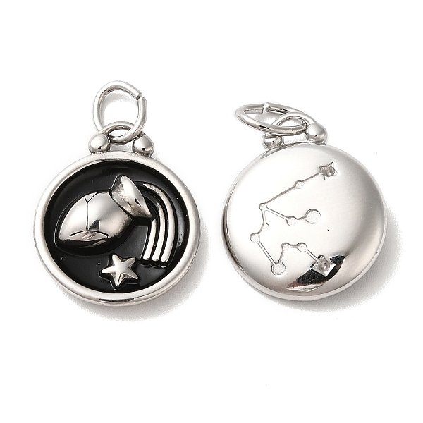 

PandaHall 304 Stainless Steel Enamel Pendants, with Jump Ring, Flat Round with Constellation, Stainless Steel Color, Aquarius..., Black