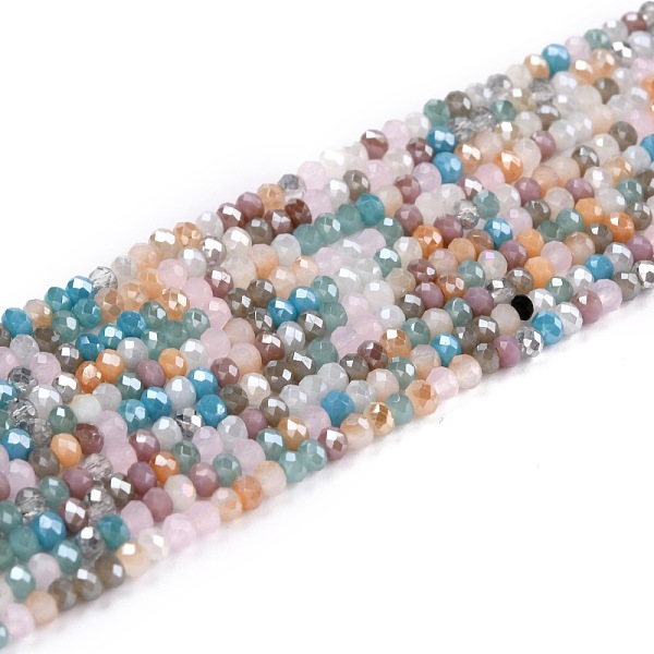 

PandaHall Glass Beads Strands, Faceted, Rondelle, Colorful, 3x2.5mm, Hole: 0.7mm, about 176pcs/strand, 16.54''(42cm) Glass Rondelle
