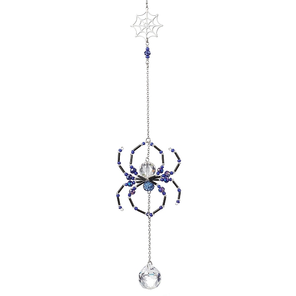 

PandaHall Spider Glass Beaded Hanging Ornaments, Round Tassel for Home Garden Decorations, Royal Blue, 275mm 304 Stainless Steel Spider